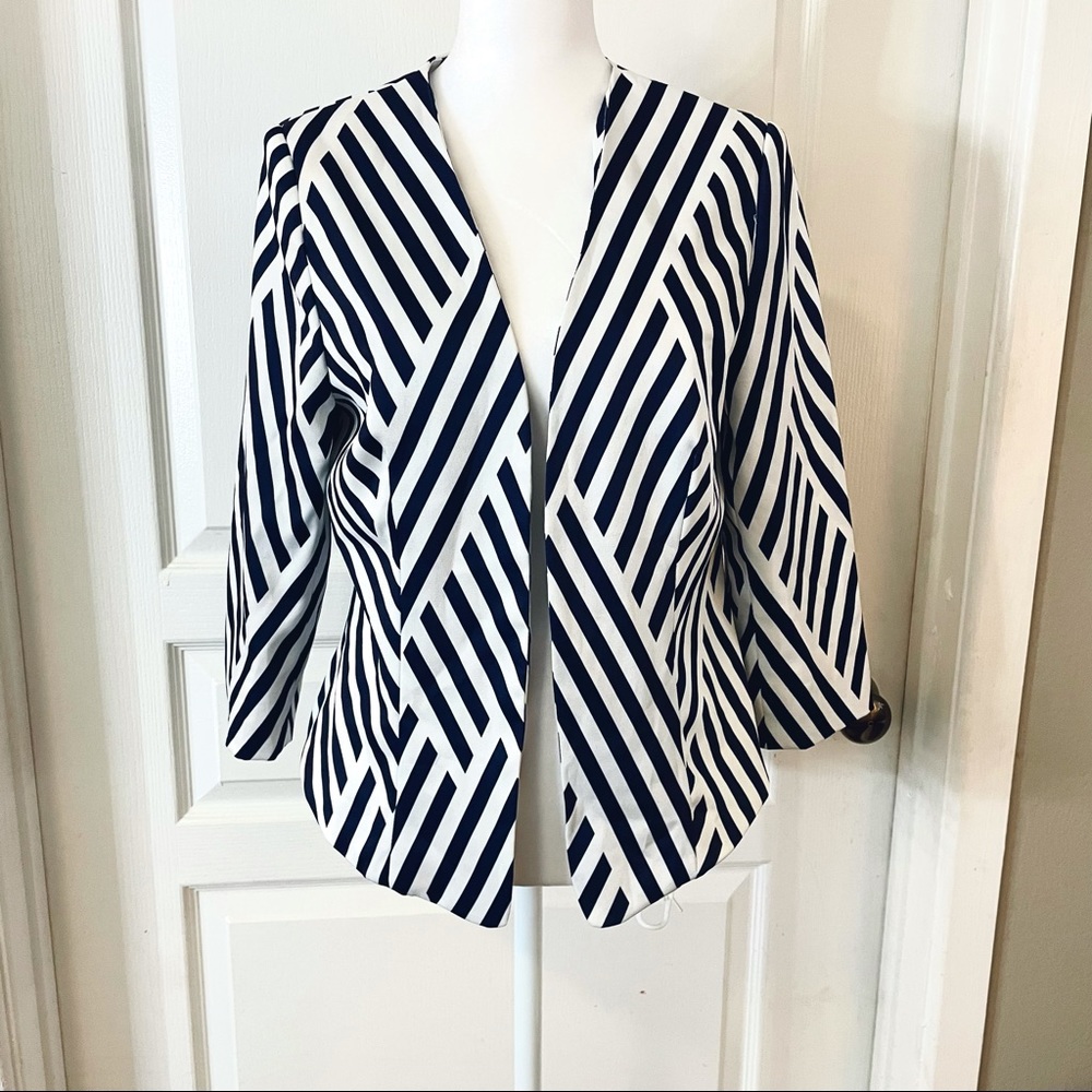 3/$20 Navy blue and white Roly Poly striped coat